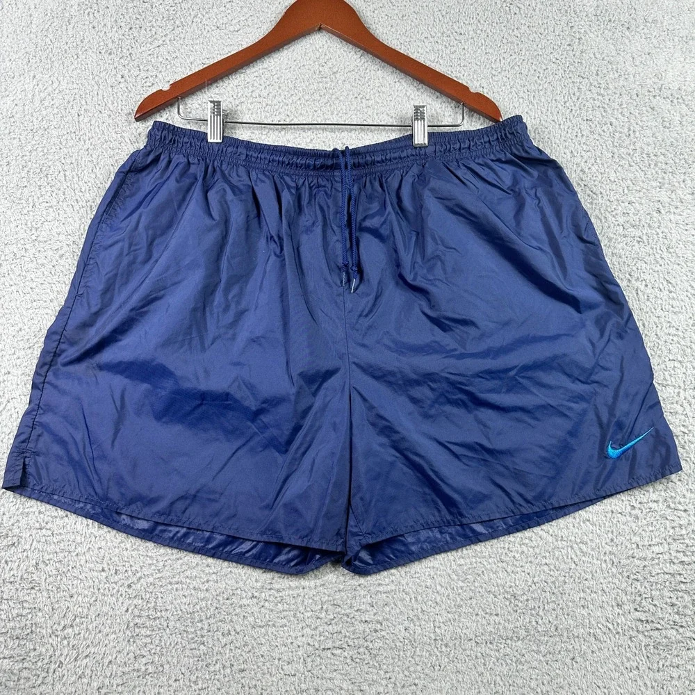 Nike Big Logo Vintage 90s Swim Trunks Mens XXL‎ Navy Blue Mesh Lined Shorts Y2K